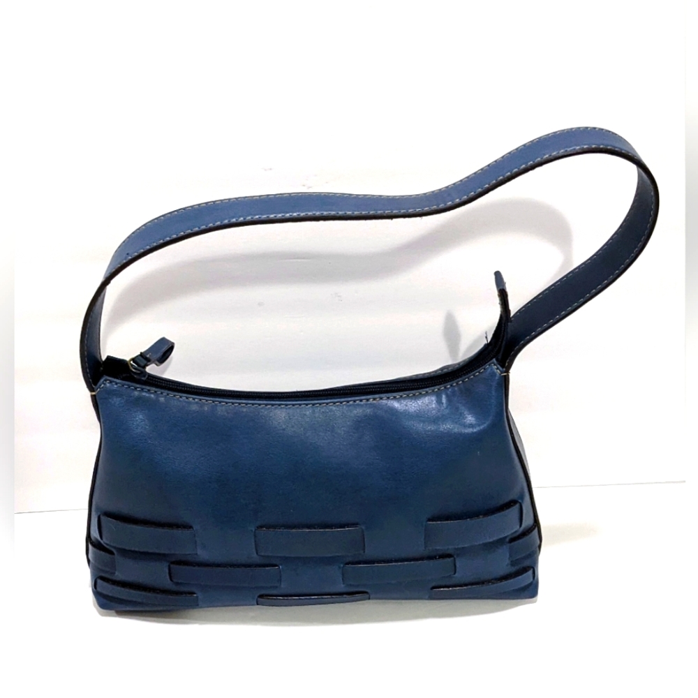 Nine West Blue Patent Leather Handbag Purse Weave Shoulder Bag Wallet